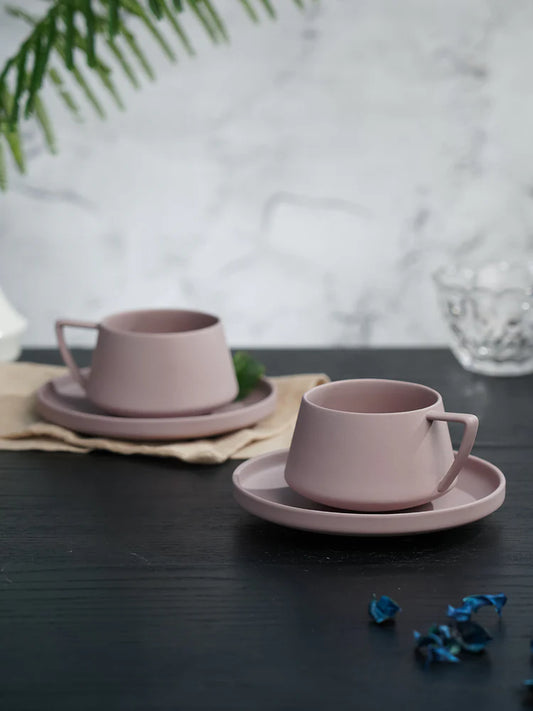 Vogue Elevated Fine Porcelain Cup & Saucer Set of 4 – Elevated Base Design for Tea & Coffee