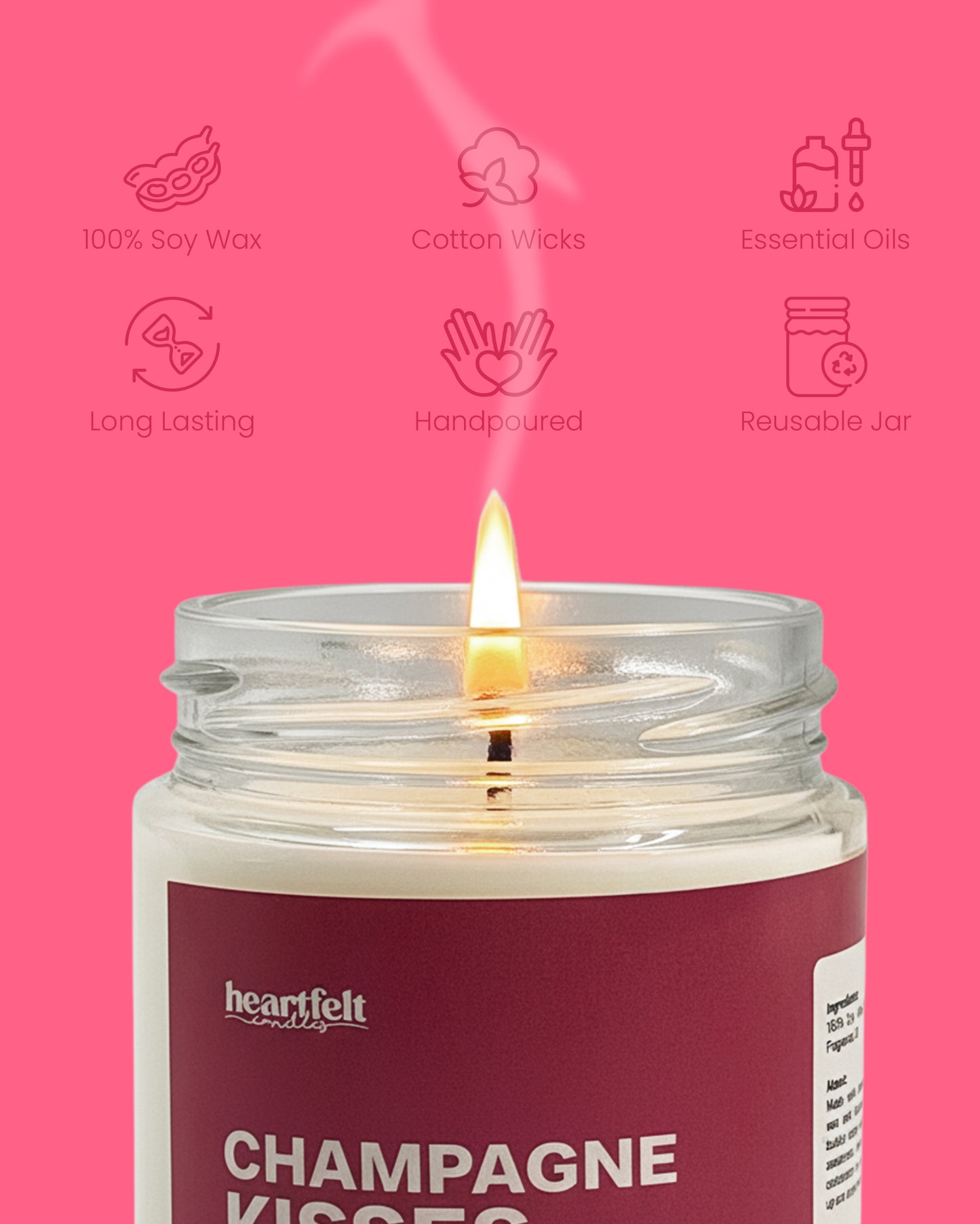 CHAMPAGNE KISSES – Pink Champagne Soy Wax Candle