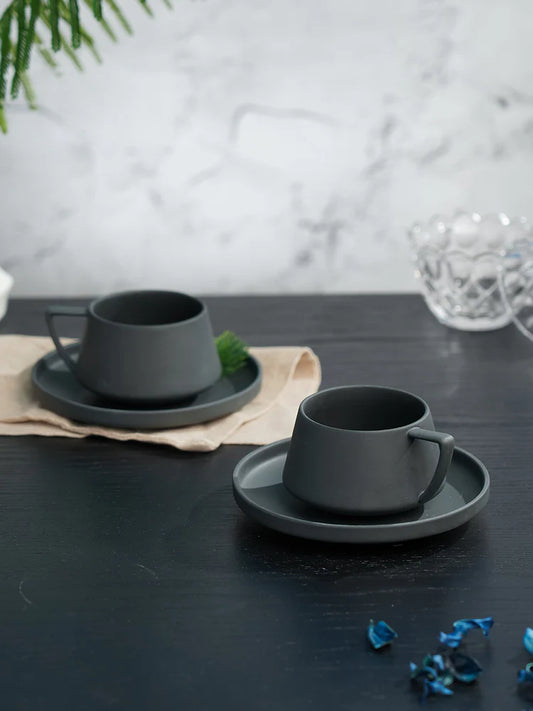 Vogue Elevated Fine Porcelain Cup & Saucer Set of 4 – Elevated Base Design for Tea & Coffee
