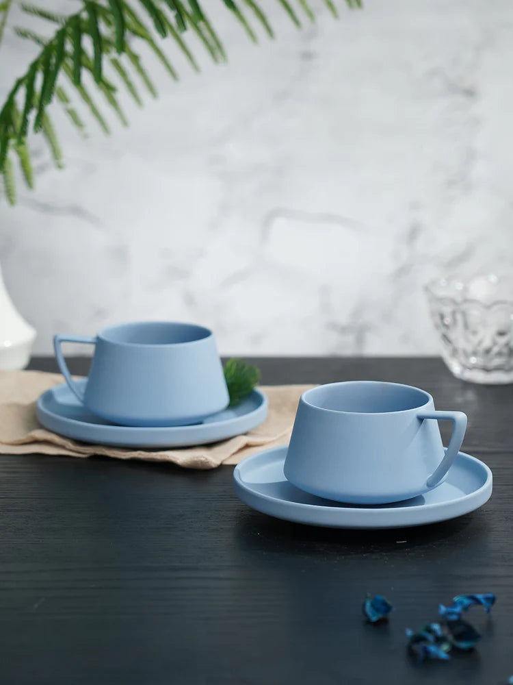 Vogue Elevated Fine Porcelain Cup & Saucer Set of 4 – Elevated Base Design for Tea & Coffee