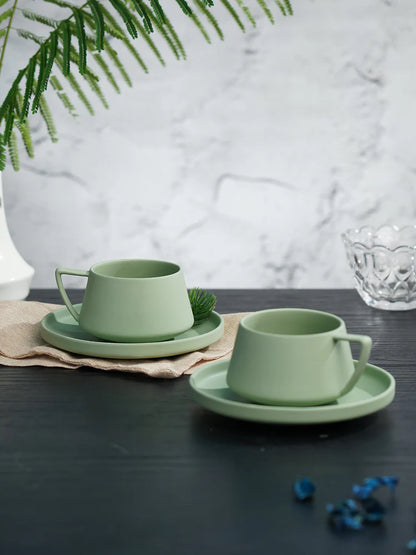Vogue Elevated Fine Porcelain Cup & Saucer Set of 4 – Elevated Base Design for Tea & Coffee