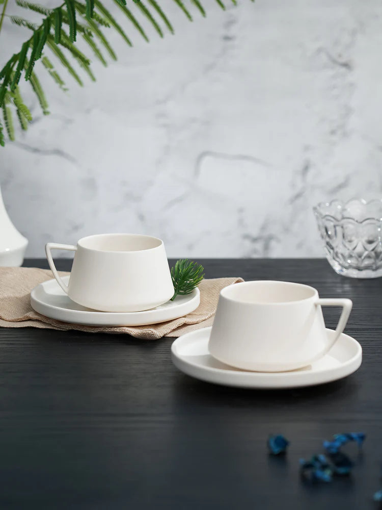 Vogue Elevated Fine Porcelain Cup & Saucer Set of 4 – Elevated Base Design for Tea & Coffee
