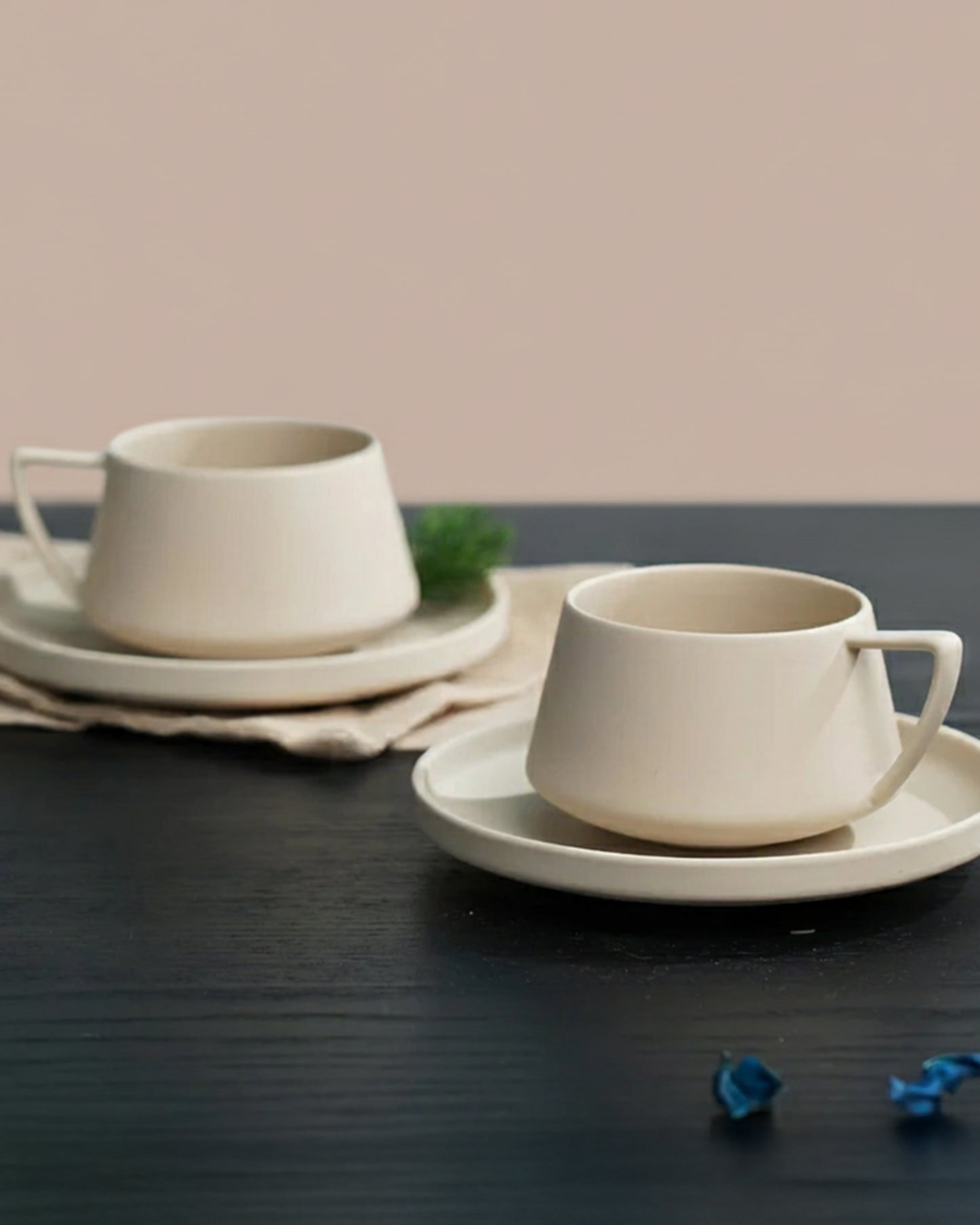 Elevated Porcelain Cup & Saucer Set BEIGE