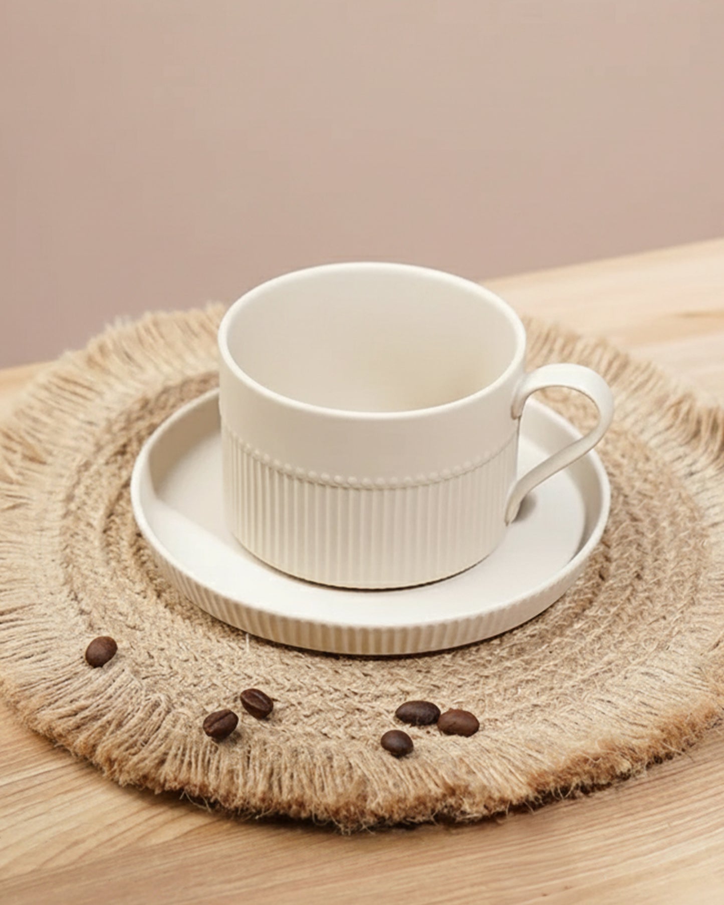 Stroke Porcelain Cup & Saucer Set BEIGE